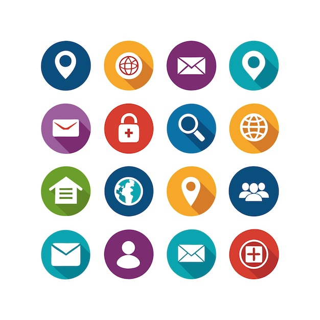 Contacte con nosotros Icon Set Collection Vector para documentos de interfaz de usuario, sitios web y aplicaciones móviles