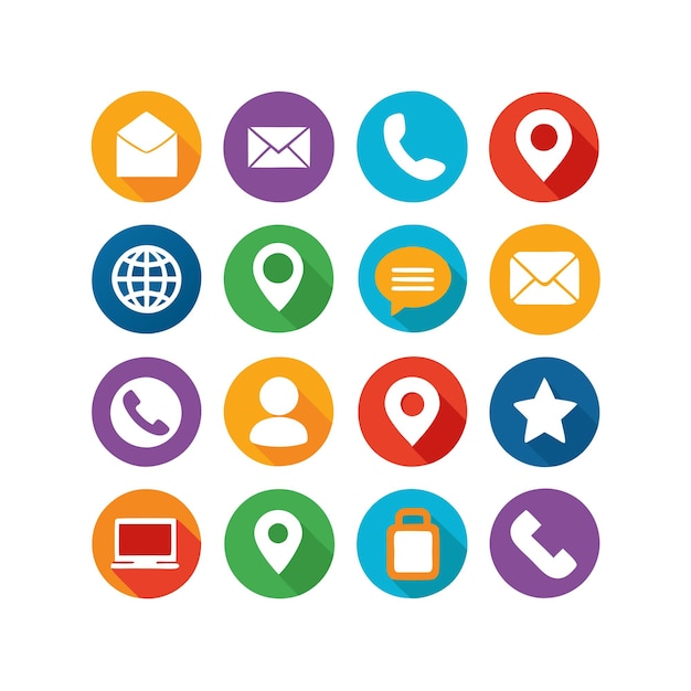 Contacte con nosotros Icon Set Collection Vector para documentos de interfaz de usuario, sitios web y aplicaciones móviles