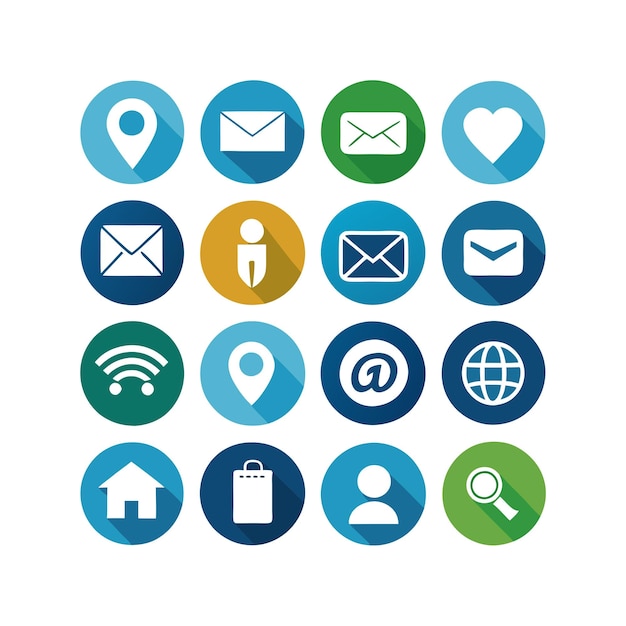 Contacte con nosotros Icon Set Collection Vector para documentos de interfaz de usuario, sitios web y aplicaciones móviles