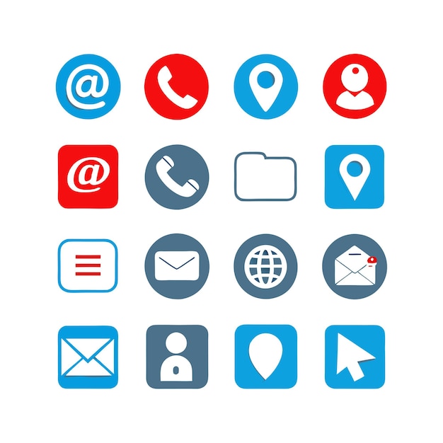 Contacte con nosotros Icon Set Collection Vector para documentos de interfaz de usuario, sitios web y aplicaciones móviles