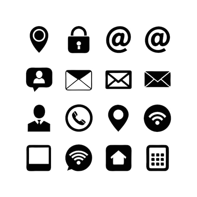Contacte con nosotros Icon Set Collection Vector para documentos de interfaz de usuario, sitios web y aplicaciones móviles