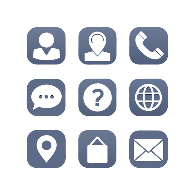 Contacte con nosotros Icon Set Collection Vector para documentos de interfaz de usuario, sitios web y aplicaciones móviles
