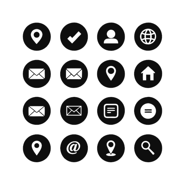 Contacte con nosotros Icon Set Collection Vector para documentos de interfaz de usuario, sitios web y aplicaciones móviles