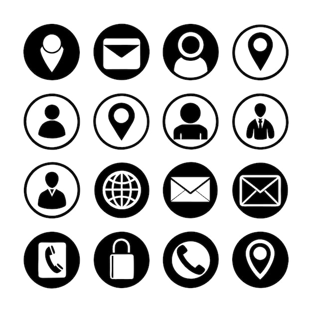 Contacte con nosotros Icon Set Collection Vector para documentos de interfaz de usuario, sitios web y aplicaciones móviles