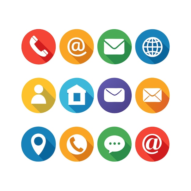 Contacte con nosotros Icon Set Collection Vector para documentos de interfaz de usuario, sitios web y aplicaciones móviles