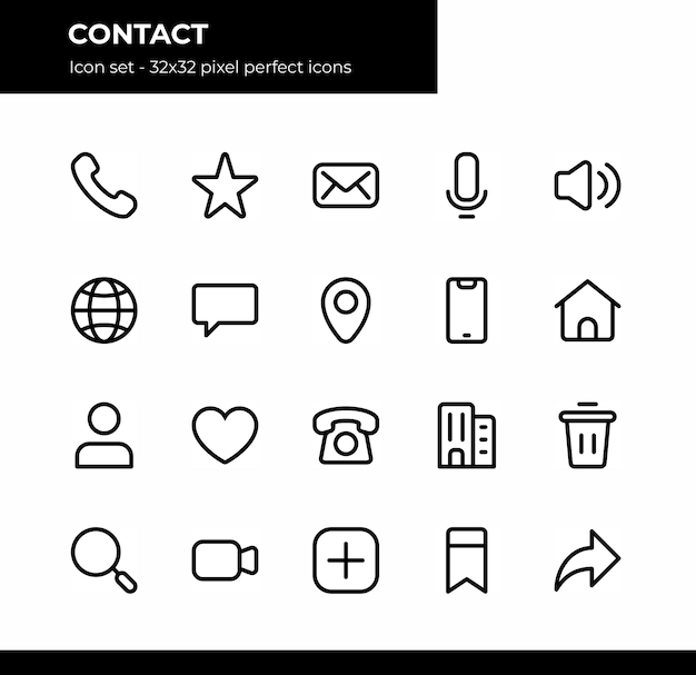 Vector contacte con nosotros iconos relacionados establecer simples iconos de línea y trazo editable en 32 x 32 píxeles perfecto