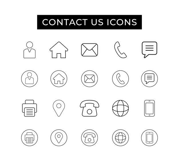 Contacte con nosotros Vector de conjunto de iconos de línea Ilustración