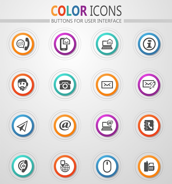 Contáctenos iconos en botones blancos redondos con trazos de color