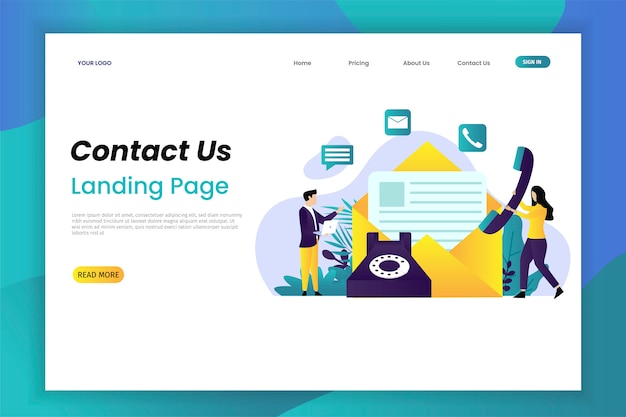Contáctenos página de inicio del concepto de ilustración vectorial plana