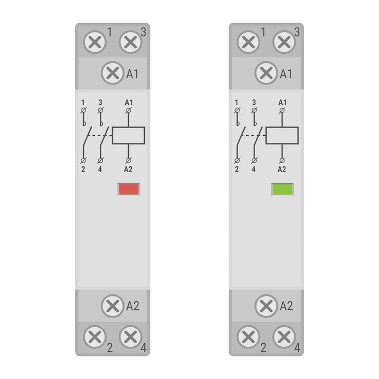 Vector contactor doméstico en miniatura de montaje en riel din aislado en blanco