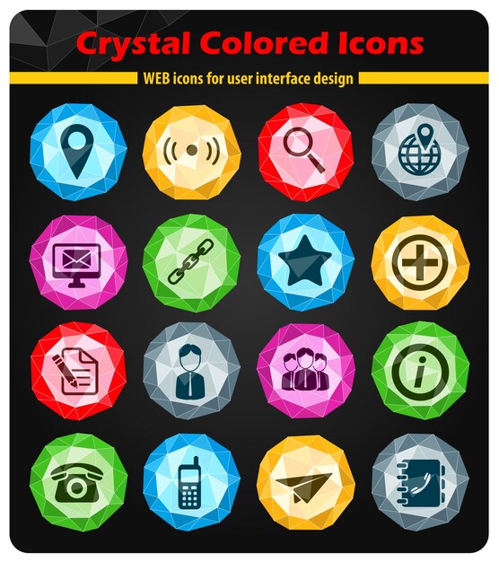 Contactos iconos en cristales de botones de colores brillantes