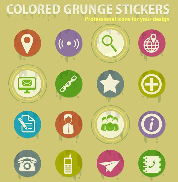 Contactos iconos grunge de colores