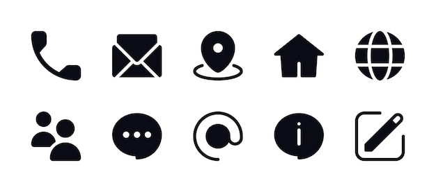 Contacts Icon Set Envelope Placeholder Chat Bubble Info Dirección de inicio Mundo llamada telefónica Usuario