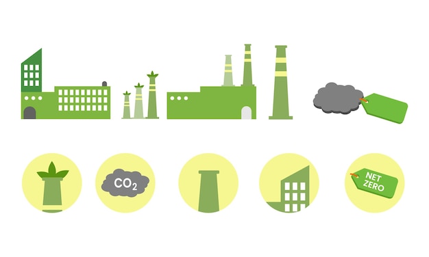 Vector la contaminación del aire de los edificios industriales, la chimenea y la imposición del carbono