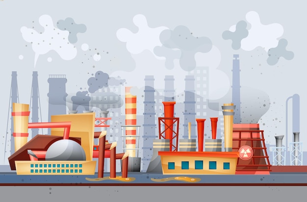 Contaminación ambiental por desechos industriales sucios El humo a través de las tuberías llega al aire desechos tóxicos