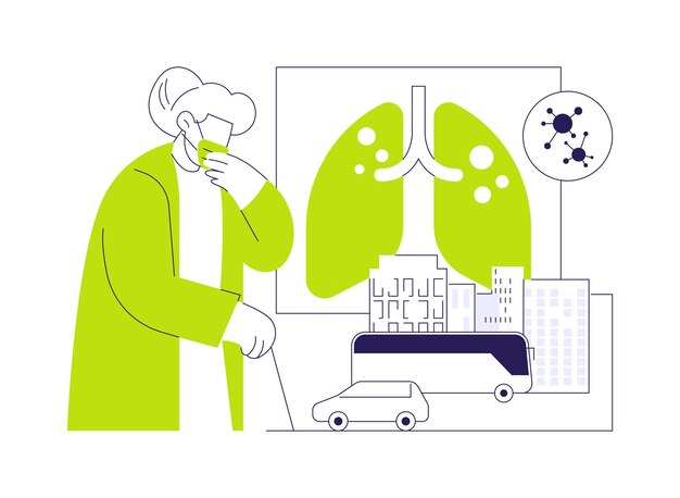 La contaminación causó enfermedades respiratorias concepto abstracto ilustración vectorial mujer con máscara sufre