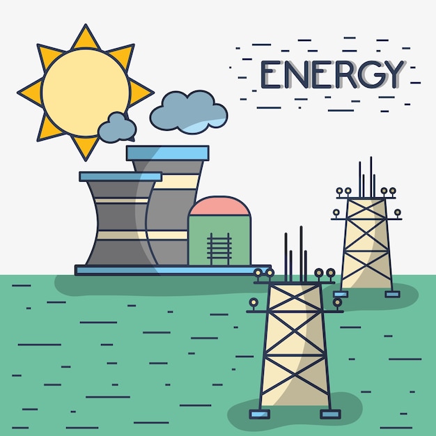 Vector contaminación de fábricas con torres de energía