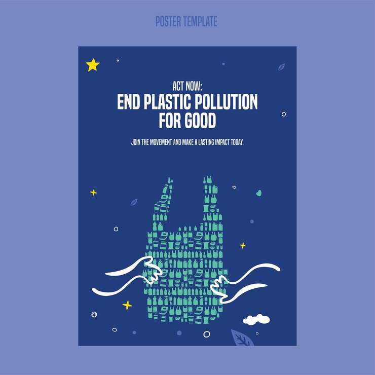 La contaminación por plásticos salva nuestro planeta Ilustración plana del reciclaje de botellas de plástico Diseño de cartel