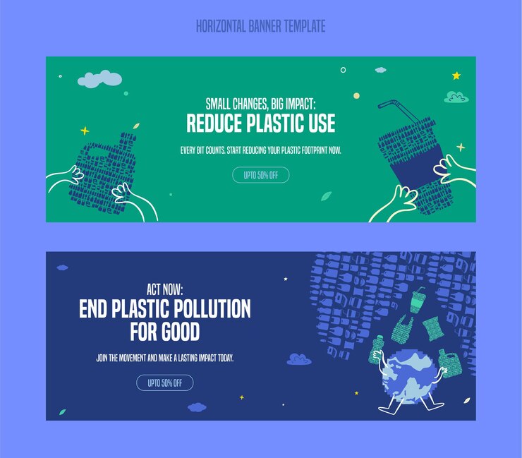 La contaminación por plásticos salva nuestro planeta Ilustración plana de reciclaje de botellas de plástico Plantilla de pancarta