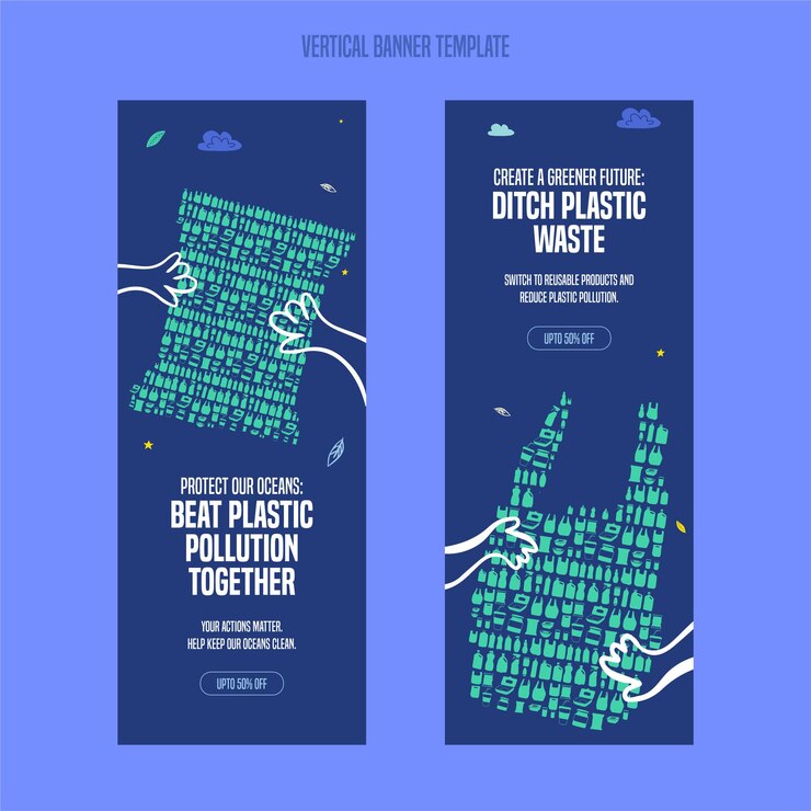 La contaminación por plásticos salva nuestro planeta Ilustración plana de reciclaje de botellas de plástico Plantilla de pancarta
