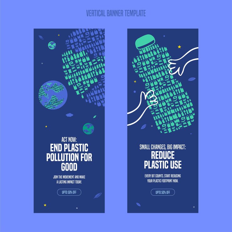 La contaminación por plásticos salva nuestro planeta Ilustración plana de reciclaje de botellas de plástico Plantilla de pancarta