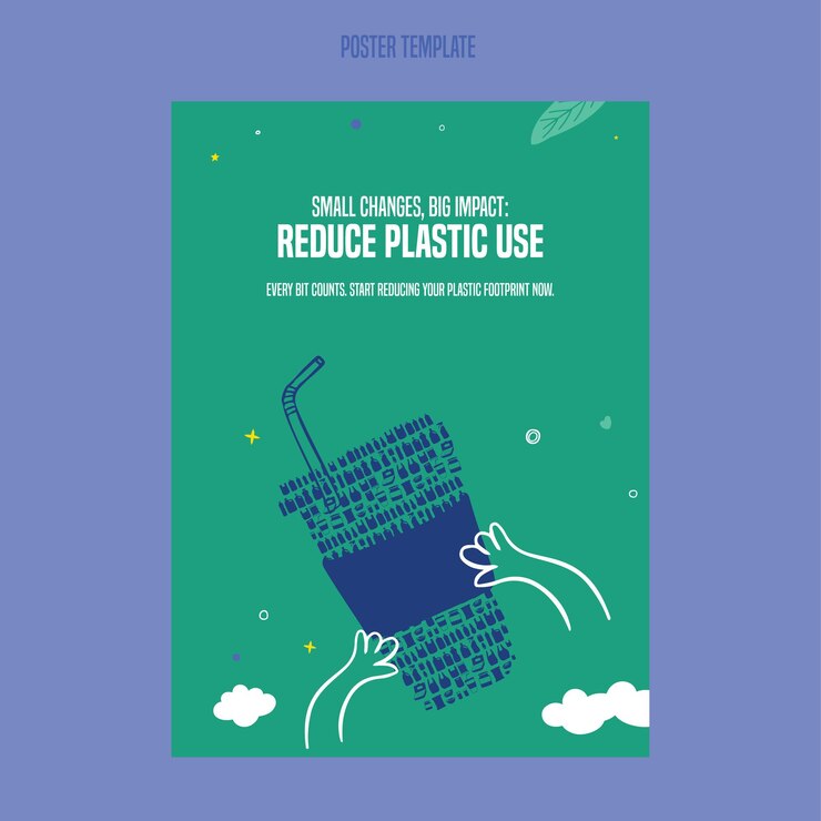 La contaminación por plásticos salva nuestro planeta Ilustración plana del reciclaje de botellas de plástico Plantilla de volante