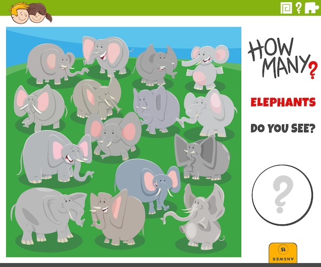 Contando dibujos animados elefantes animales juego educativo.