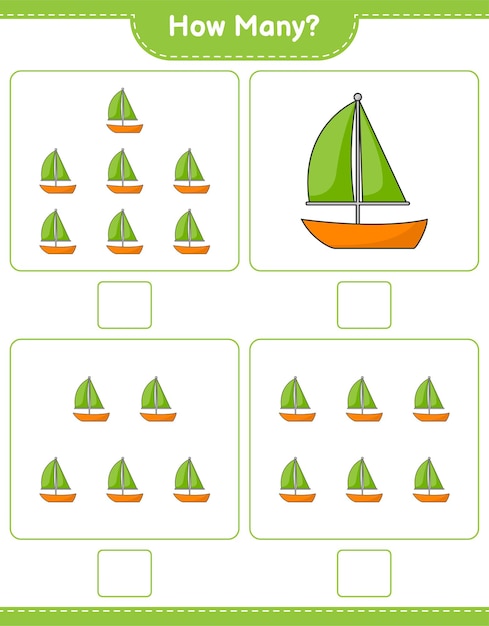 Contando juego, cuantos veleros. Juego educativo para niños, hoja de trabajo imprimible