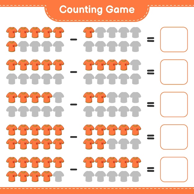 Contando el juego, cuenta el número de camiseta y escribe el resultado. Juego educativo para niños, hoja de trabajo imprimible