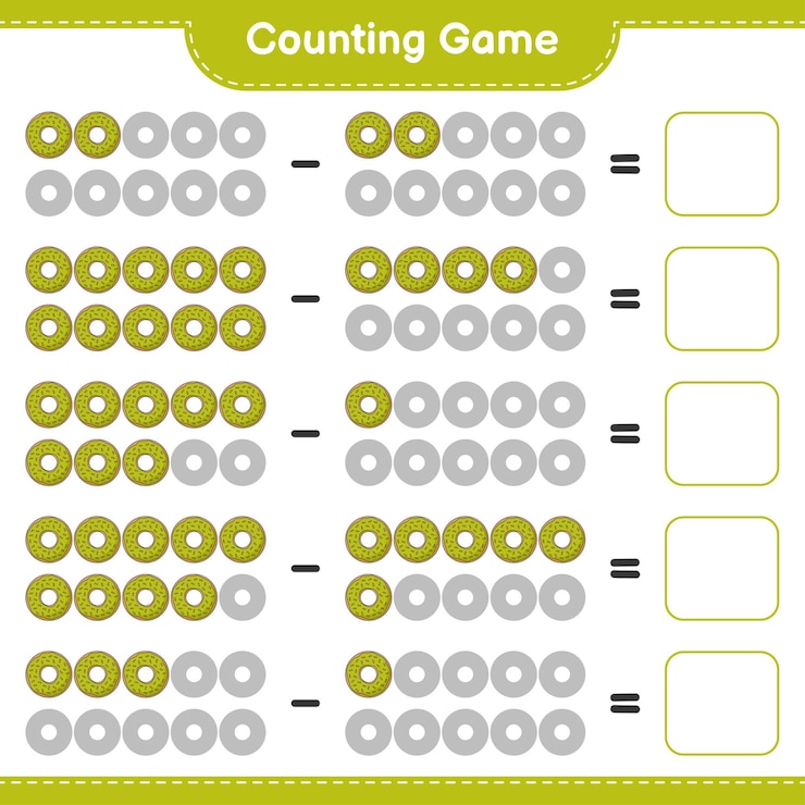 Vector contando el juego, cuenta el número de donut y escribe el resultado. juego educativo para niños, hoja de trabajo imprimible