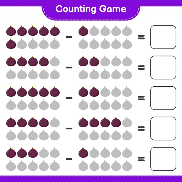 Contando el juego, cuenta el número de Fig y escribe el resultado. Juego educativo para niños, hoja de trabajo imprimible