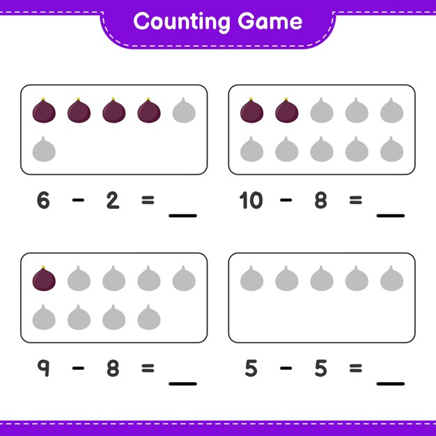Contando el juego, cuenta el número de Fig y escribe el resultado. Juego educativo para niños, hoja de trabajo imprimible