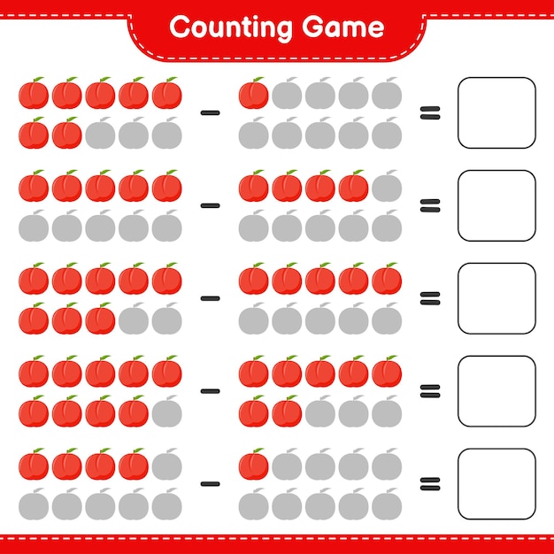 Contando el juego, cuenta el número de nectarina y escribe el resultado. juego educativo para niños, hoja de trabajo imprimible