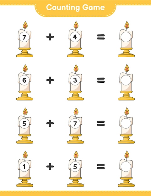 Contando el juego, cuenta el número de vela y escribe el resultado. juego educativo para niños, hoja de trabajo imprimible