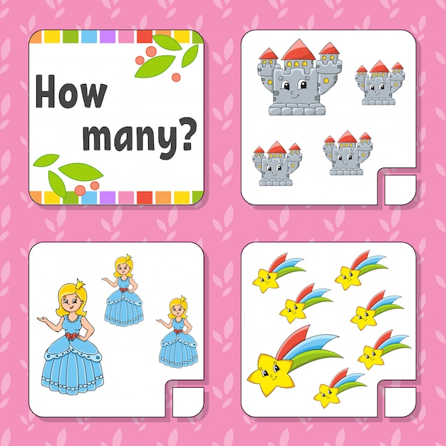 Contando juego para niños. Personajes felices. Aprendiendo matemáticas.