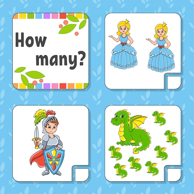 Contando juego para niños. Personajes felices.