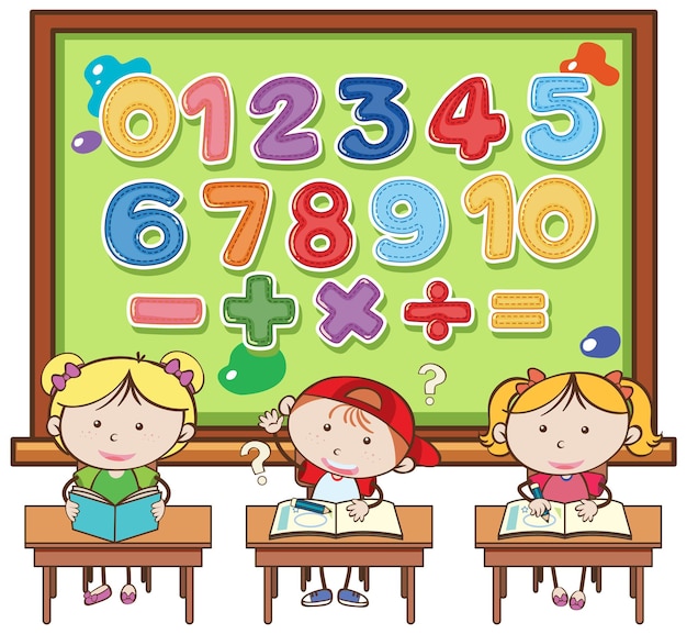 Contando números del 0 al 9 y símbolos matemáticos para niños