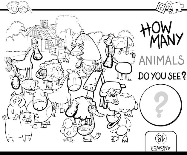 contar animales de granja para colorear