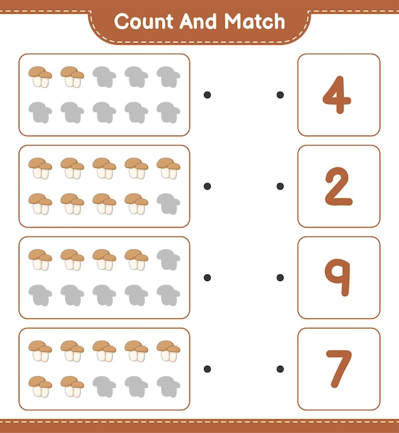 Contar y combinar, contar el número de Boletus de hongos y combinar con los números correctos