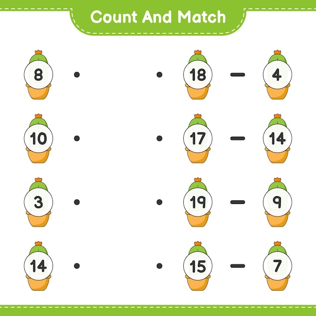 Contar y combinar, contar el número de cactus y combinar con los números correctos