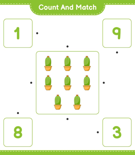 Contar y combinar, contar el número de cactus y combinar con los números correctos