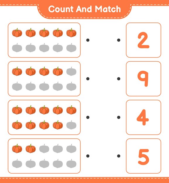 Contar y combinar, contar el número de calabazas y combinar con los números correctos