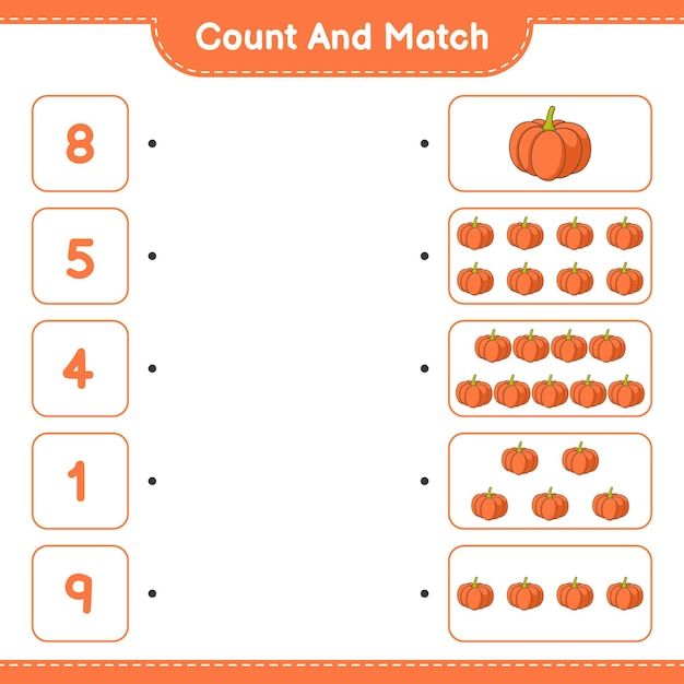 Contar y combinar, contar el número de calabazas y combinar con los números correctos