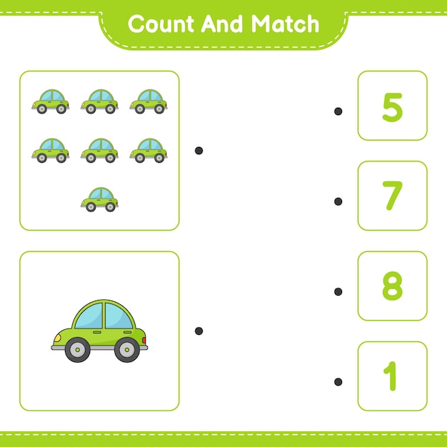 Contar y combinar, contar el número de coches y combinar con los números correctos Juego educativo para niños