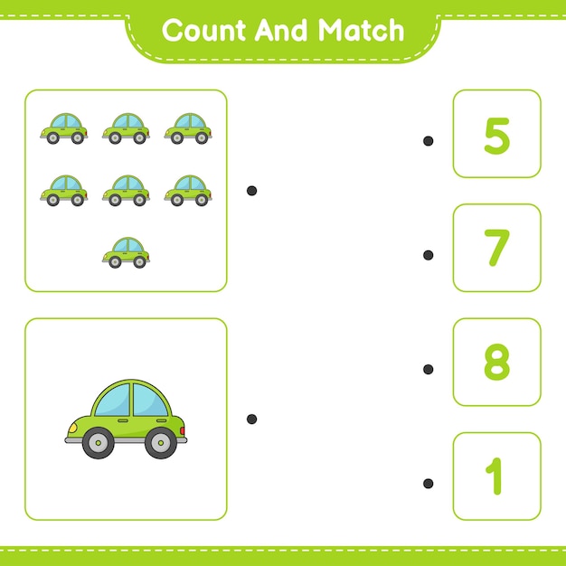 Contar y combinar, contar el número de coches y combinar con los números correctos juego educativo para niños