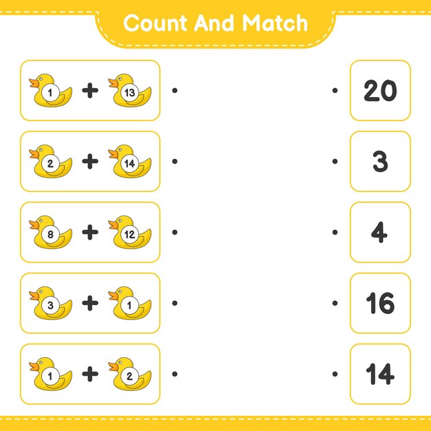Contar y combinar, contar el número de patitos de goma y combinar con los números correctos