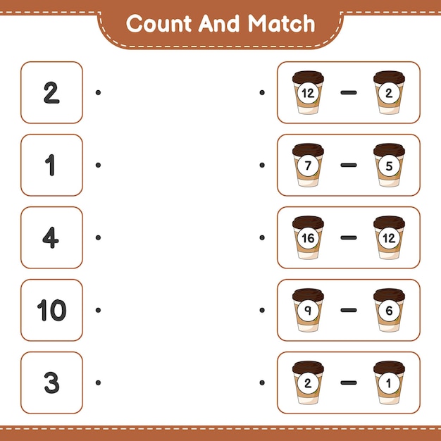 Contar y combinar, contar el número de tazas de té y combinar con los números correctos
