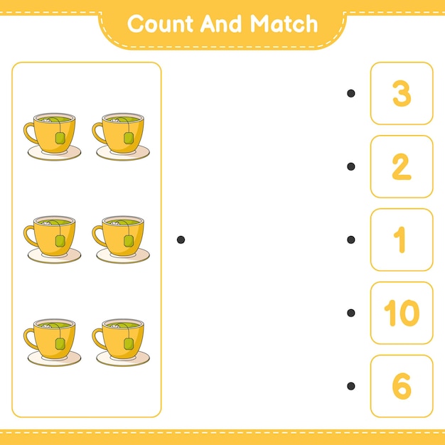 Contar y combinar, contar el número de tazas de té y combinar con los números correctos