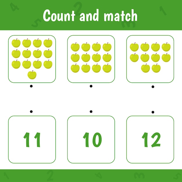 Contar y combinar el juego de actividades matemáticas para la educación de los niños apple hoja de trabajo educativa para niños en edad preescolar