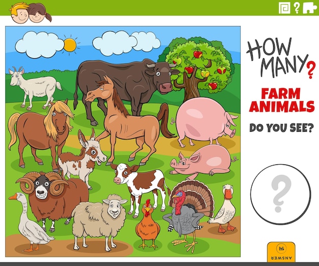 Contar dibujos animados animales de granja tarea educativa